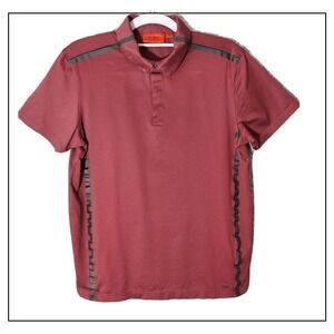 Hugo Boss Burgundy Polo Shirt Short Sleeve Stripe Detail Casual‎ Menswear